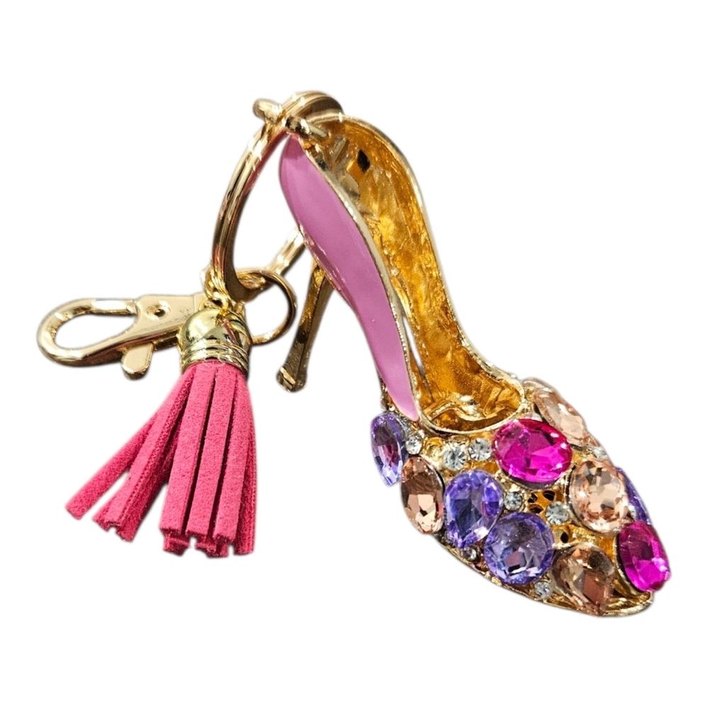 NEW Pink Jeweled High Heel Bag Charm/ Keychain with Tassel